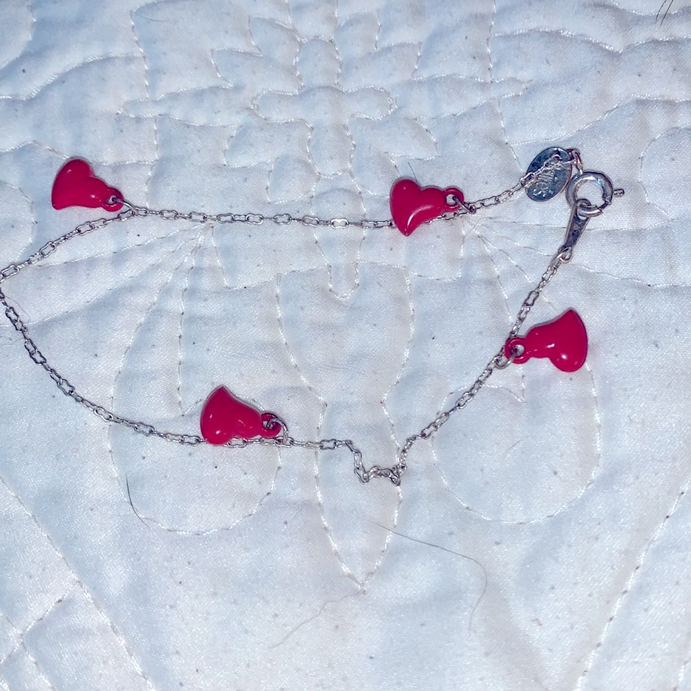 520 Ankle Bracelet Silver Tone PinkRed Hearts 7$